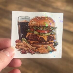 Holographic star film food Burger and Fries Sticker